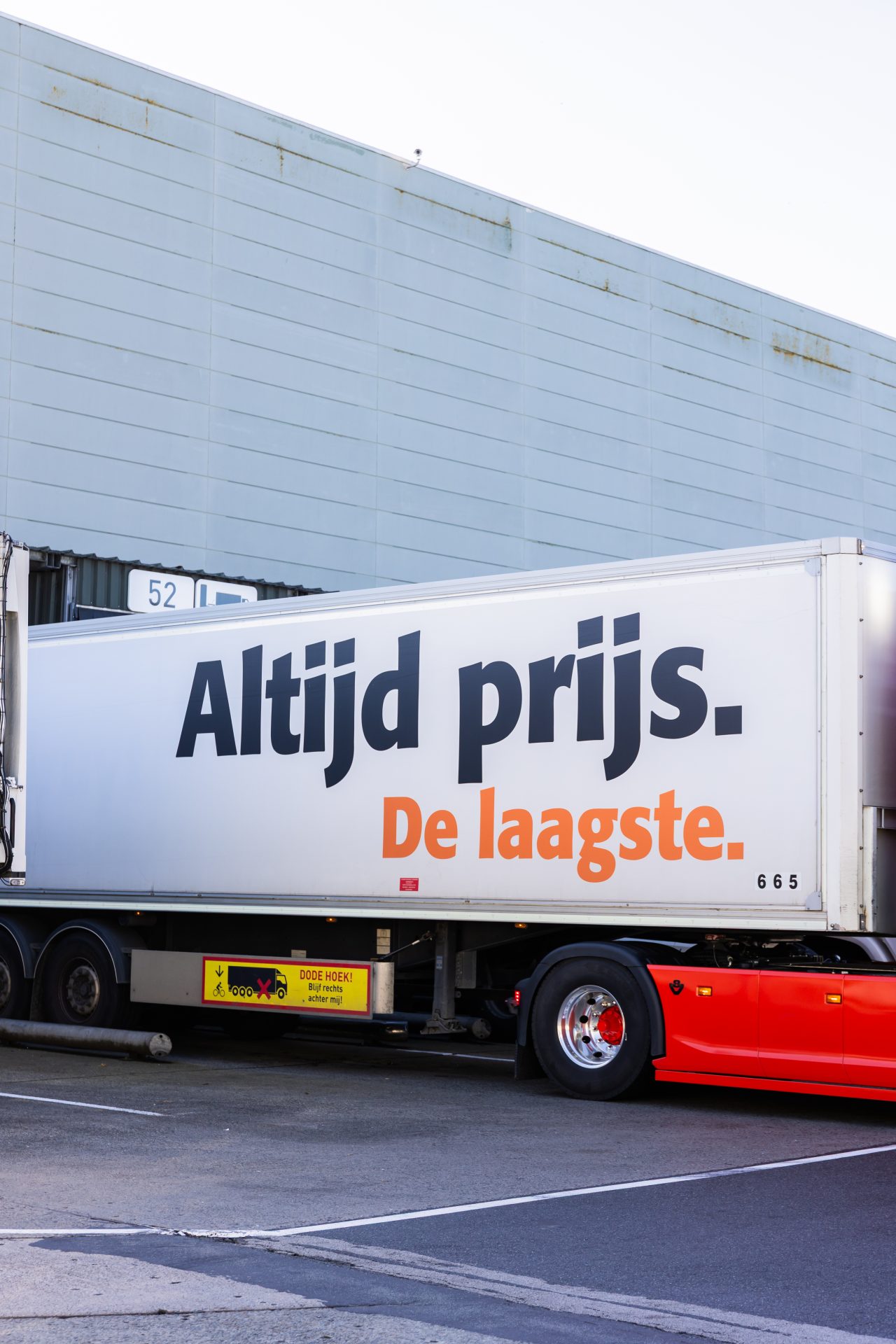 Truck with promotional pricing message.